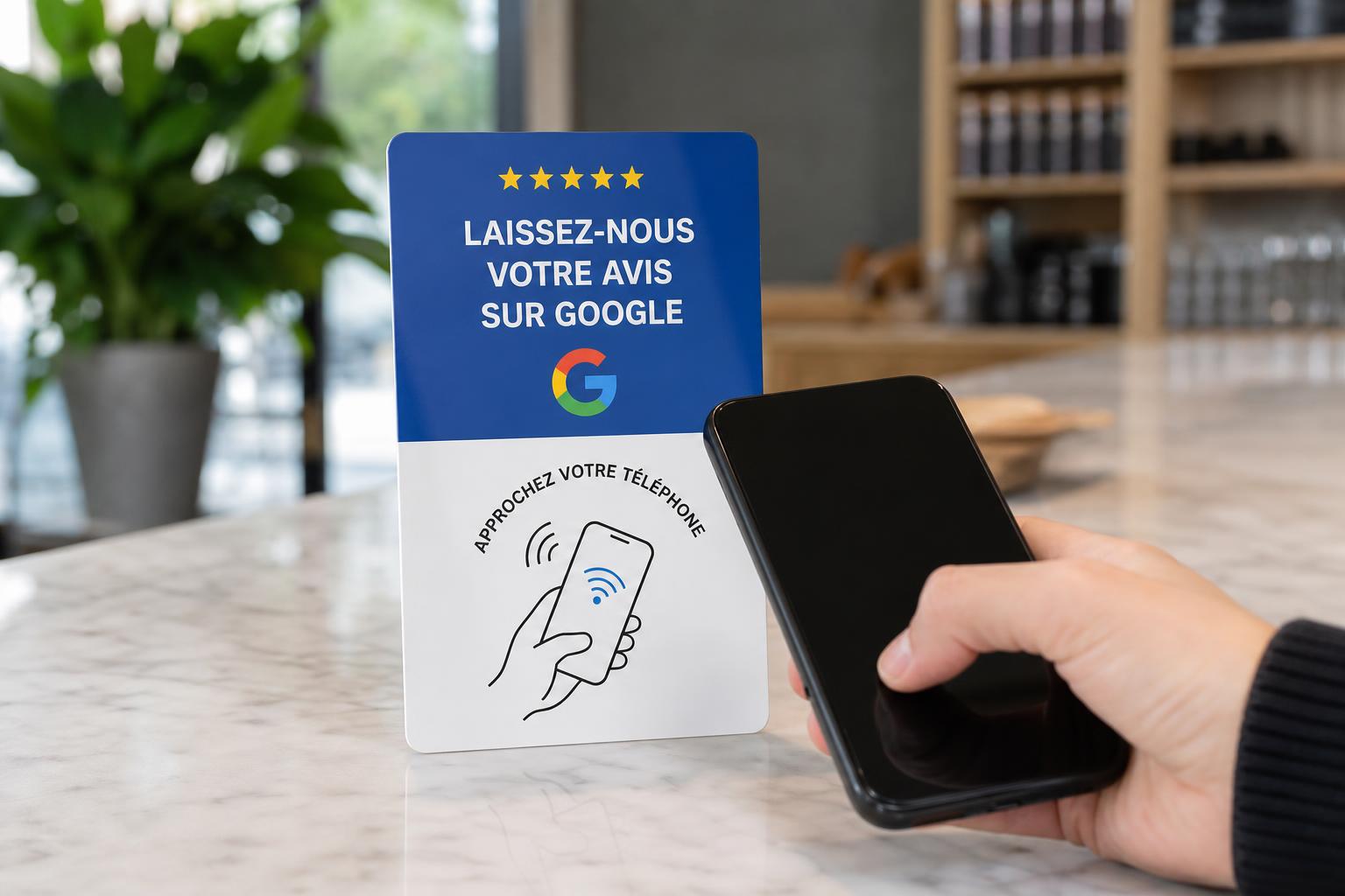 Carte NFC NFClic sur un comptoir avec un téléphone